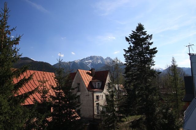 Widok na Giewont z naszego balkonu